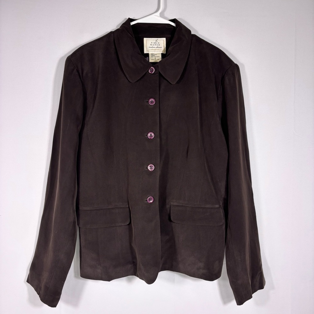 NWT Field Manor 100% Silk Taupe Jacket Size 16